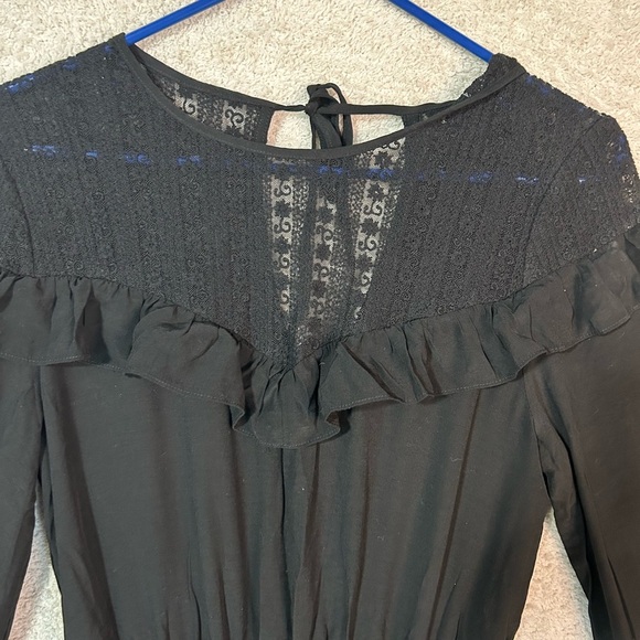 Lace Babydoll Mini Dress Long sleeve Dark Romantic Goth Black Bow Y2K 90, Medium - Picture 2 of 11